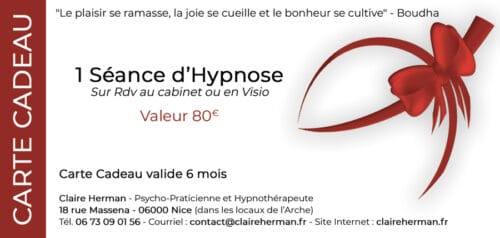 carte cadeau pour une séance d'hypnose à Nice Côte d'Azur - valeur 80€